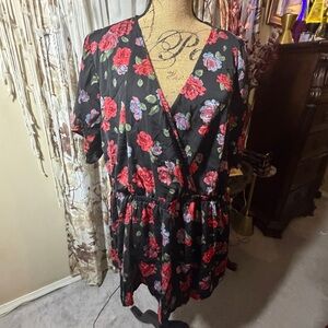Torrid Black Floral Wrap Top